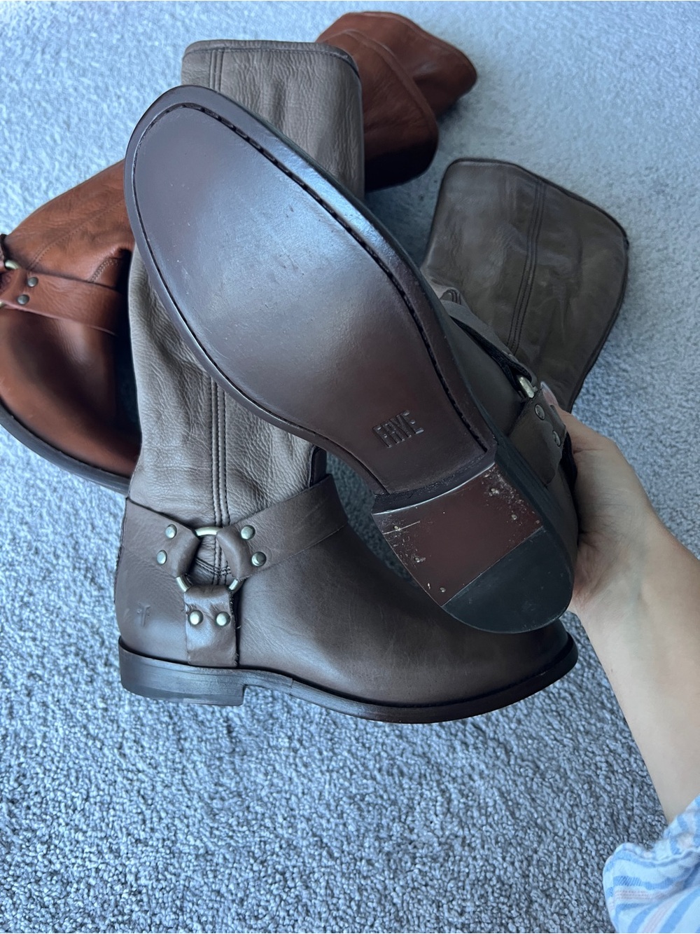 FRYE PHILLIP HARNESS TALL BOOTS — GREY / TAUPE 🤍